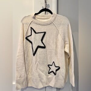 Aerie Cream Star Sweater XS | Soft Cozy Knit Pullover- NWT